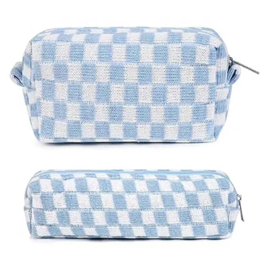 Checkered Cosmetic Bag and Makeup Brush Storage Bag - Large Capacity Organizer